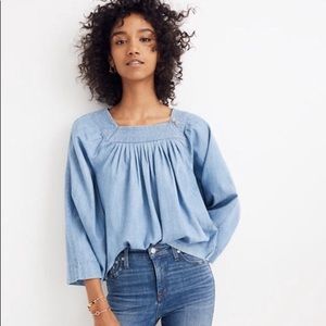madewell denim chambray square neck swing top